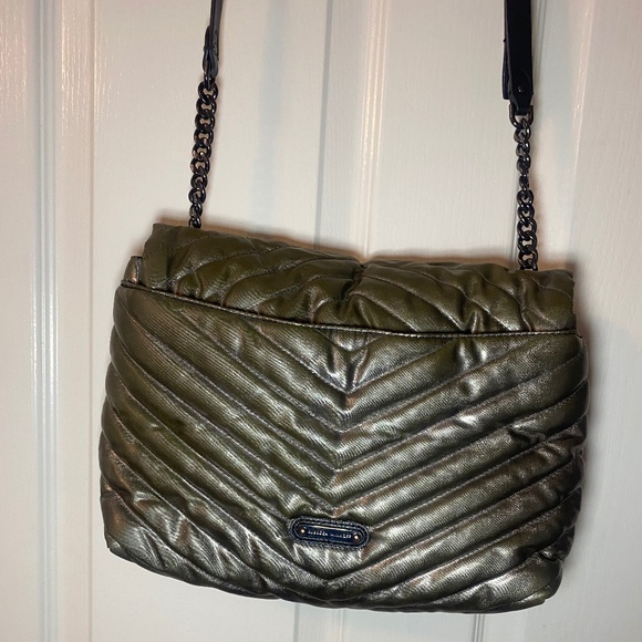 Rebecca Minkoff Edie Chevron Crossbody Purse-Metallic Gray - Picture 3 of 5